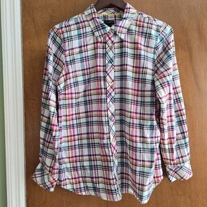 Talbots Button Down Shirt Top Long Sleeve Pink Plaid Cotton size M